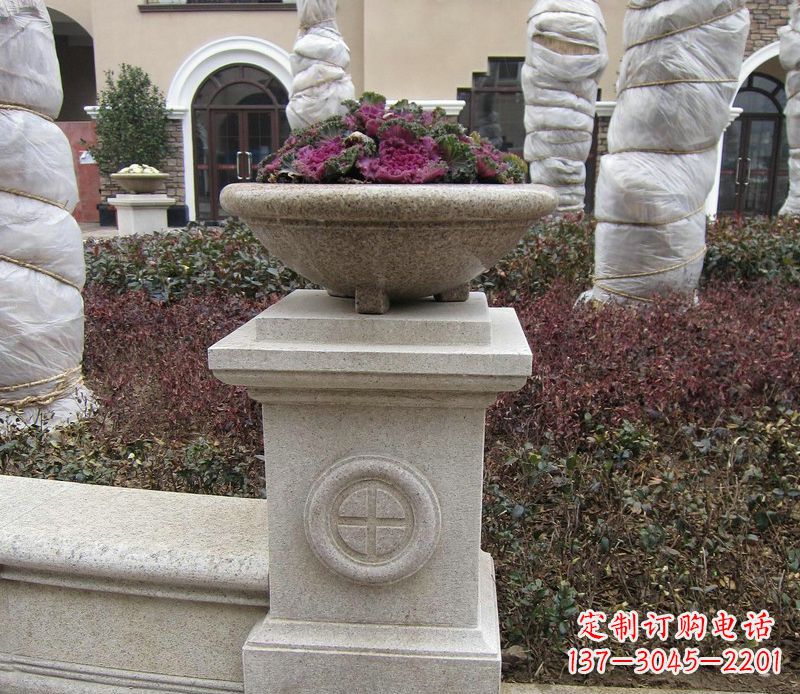 泸州别墅景观大理石花盆石雕_2