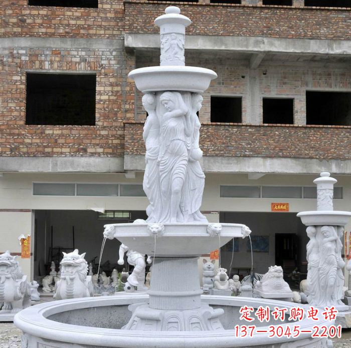 泸州别墅景观汉白玉西方人物喷泉石雕