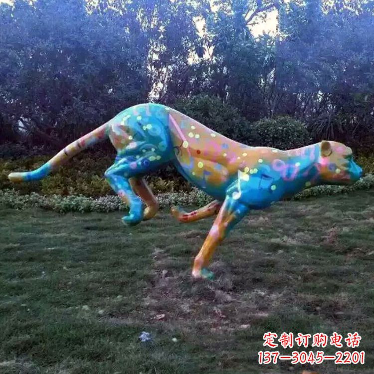 泸州玻璃钢彩绘豹子雕塑艺术精美动物摆件