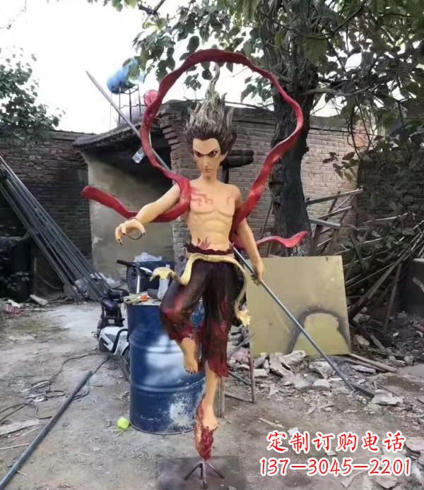 泸州仿真玻璃钢哪吒雕塑精美绝伦
