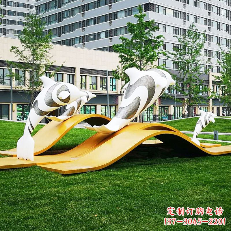 泸州玻璃钢海豚景观雕塑精致的城市动物雕塑