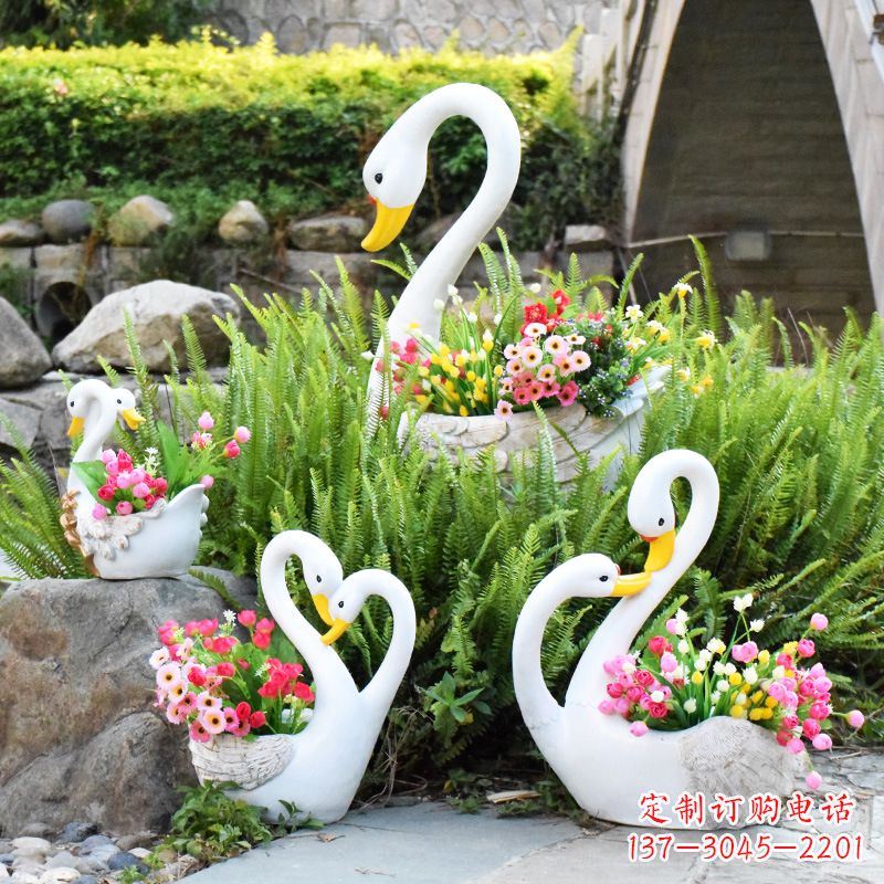 泸州玻璃钢天鹅花盆雕塑