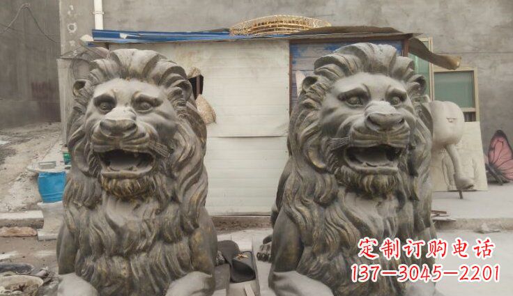 泸州玻璃钢西洋趴狮仿铜动物雕塑