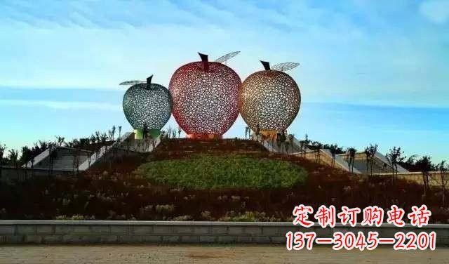 泸州不锈钢城市彩色镂空苹果雕塑