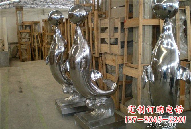 泸州不锈钢海豚顶球雕塑