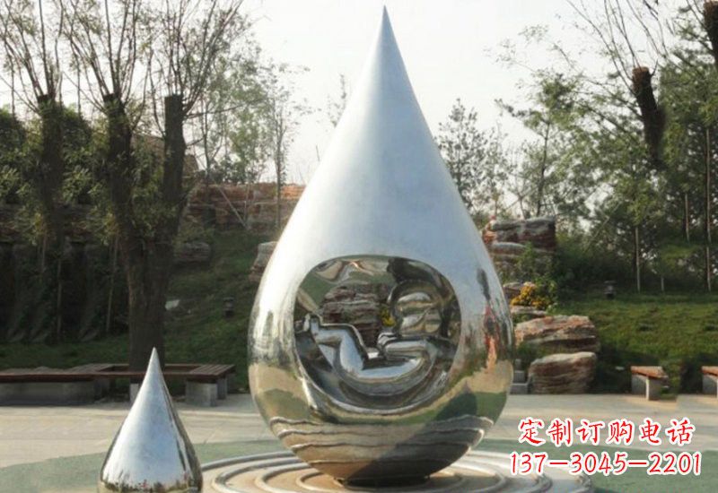 泸州不锈钢水滴雕塑缔造生命之源