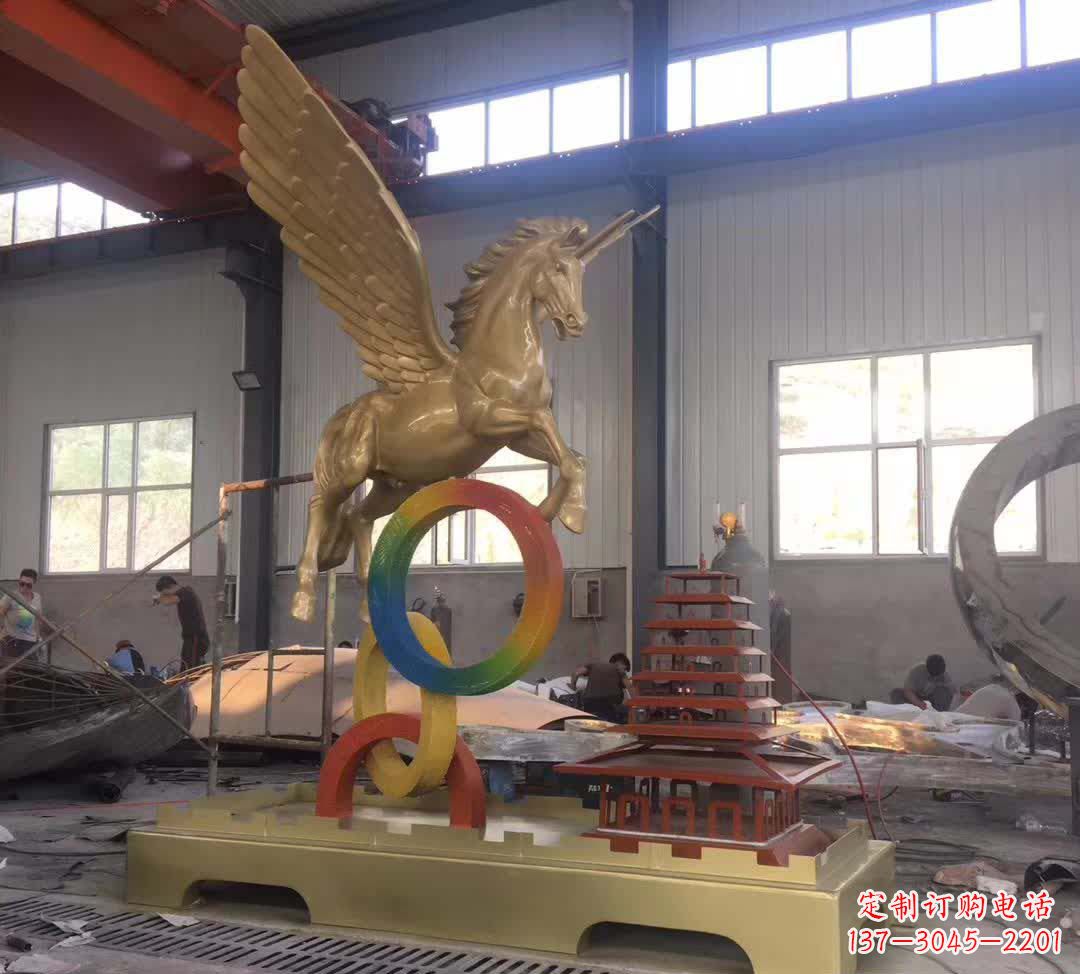 泸州不锈钢飞马踩圆圈雕塑精美艺术之作