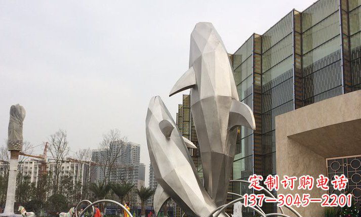 泸州不锈钢海豚喷泉雕塑精美的海洋之美
