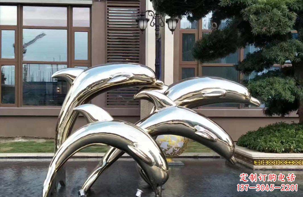 泸州不锈钢海豚跳跃雕塑精美绝伦