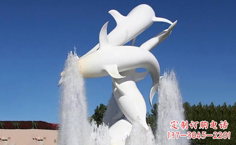 泸州不锈钢海豚喷泉雕塑传递海豚的美丽