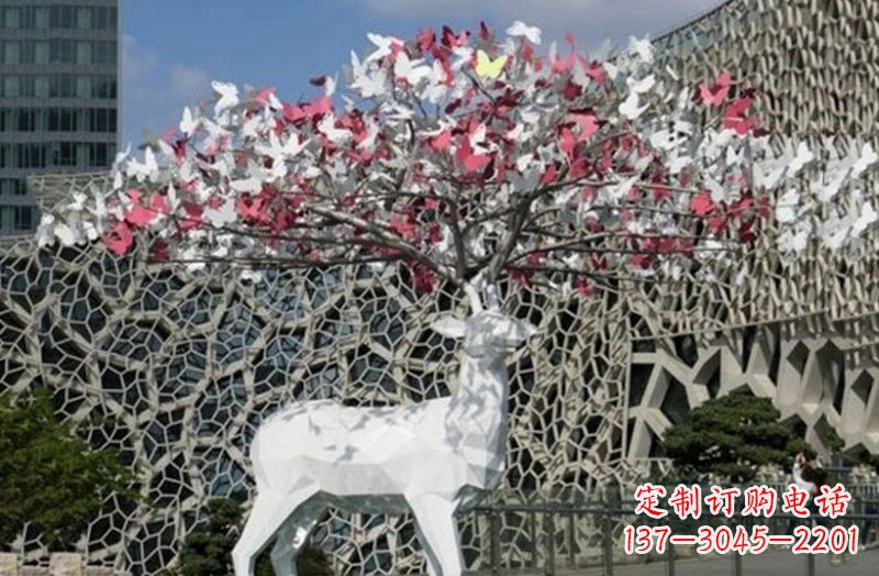 泸州不锈钢几何小鹿雕塑精致之美