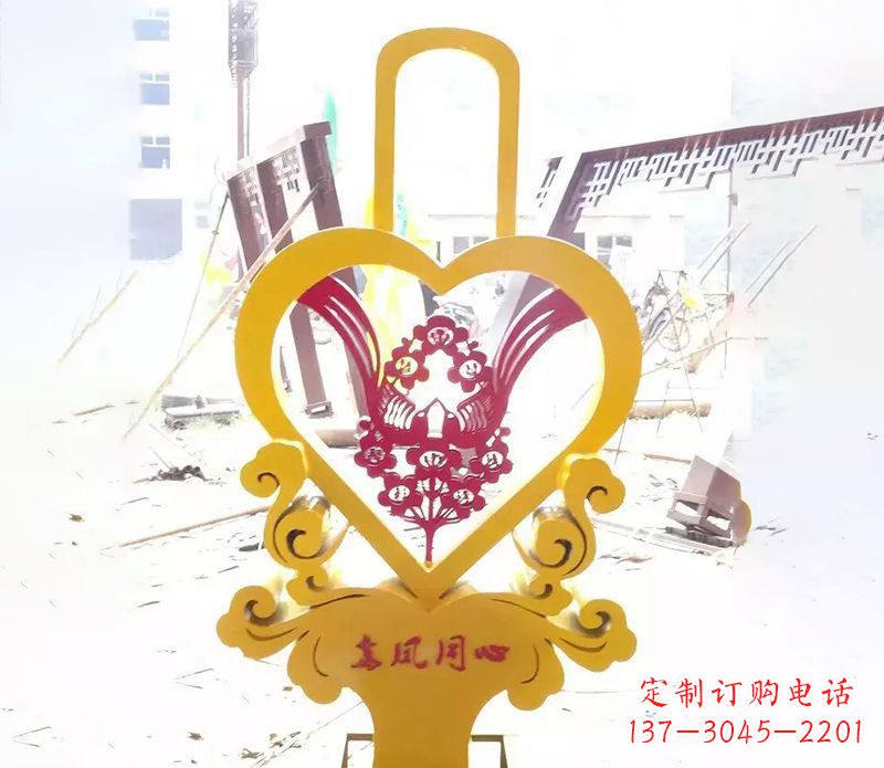 泸州不锈钢龙凤同心雕塑精美雕刻传递着浓浓爱意