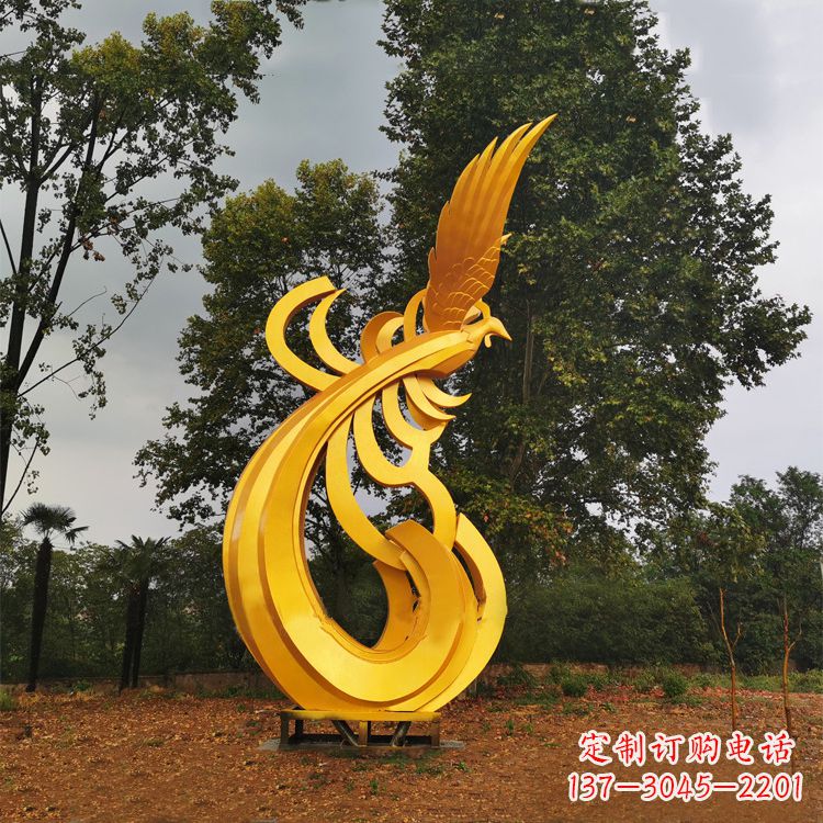 泸州不锈钢凤凰雕塑黄金色园林之美