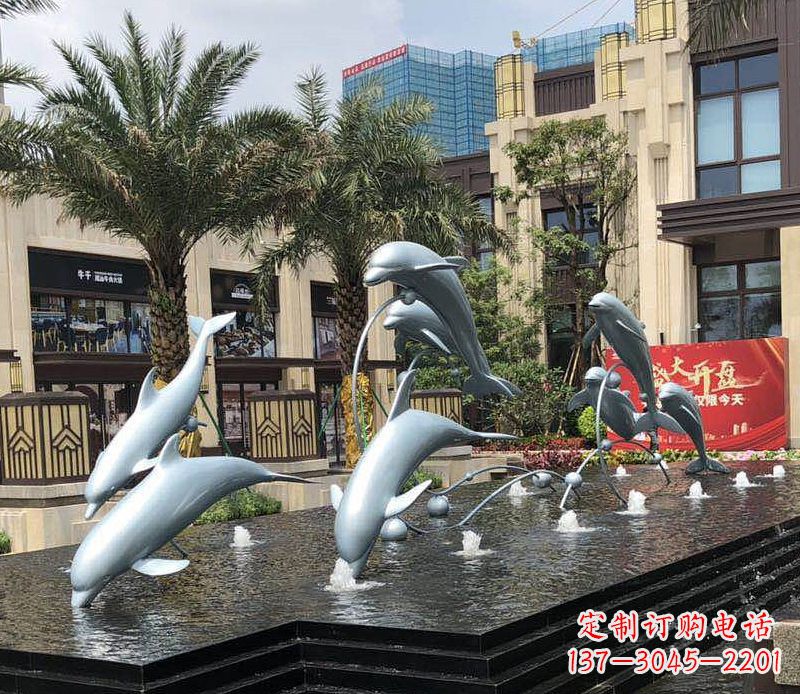 泸州不锈钢海豚跳跃喷泉雕塑美丽的艺术装置