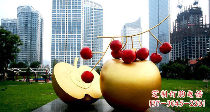 泸州不锈钢苹果雕塑,添彩公园景观