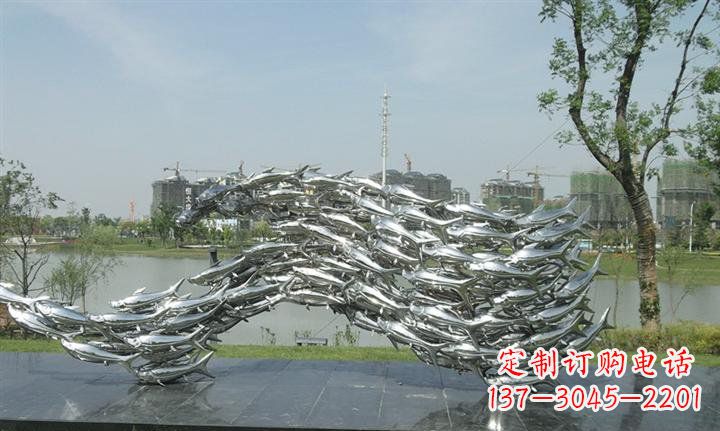 泸州精美动物雕塑点缀不锈钢鱼群公园