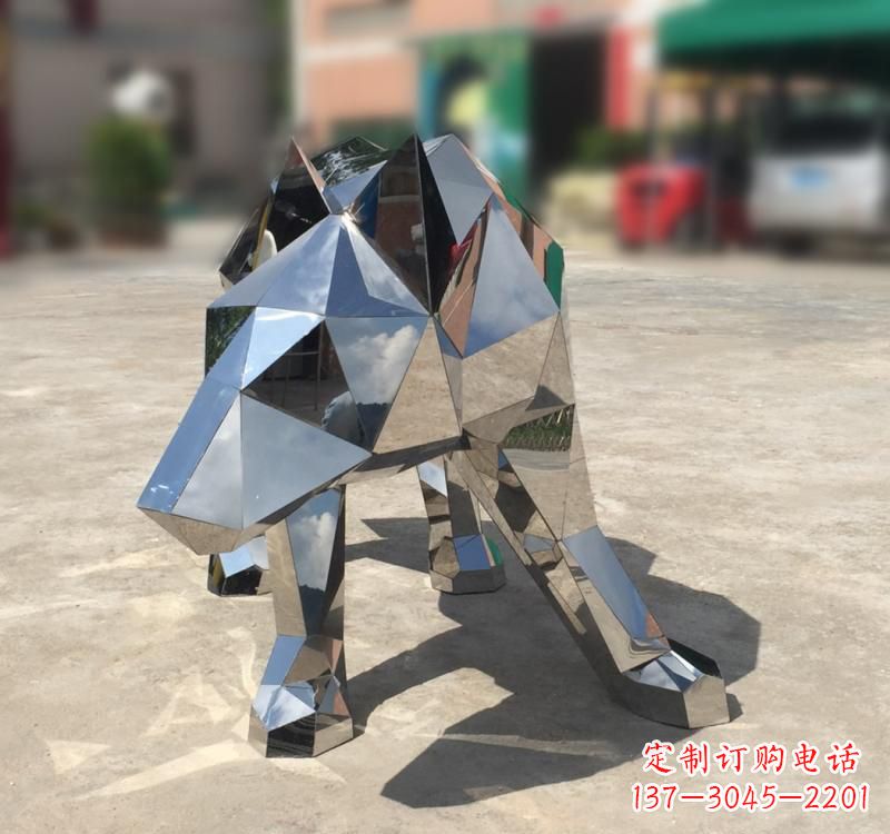 泸州不锈钢园林动物几何狼雕塑
