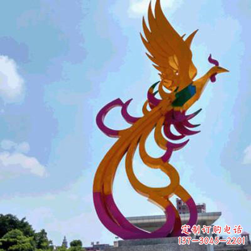 泸州彩绘凤凰不锈钢雕塑-城市标识景观动物雕塑