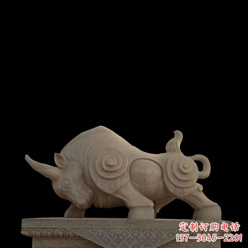 泸州抽象牛砂岩雕塑-生肖动物石雕摆件