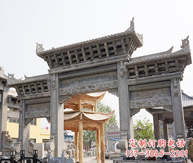 泸州村庄大理石三门牌坊石雕