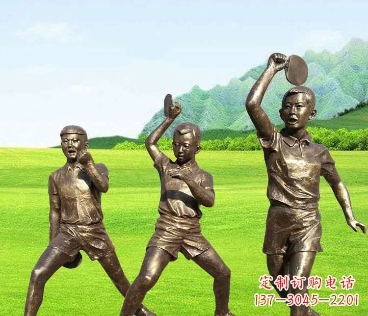 泸州打乒乓球的运动人物铜雕