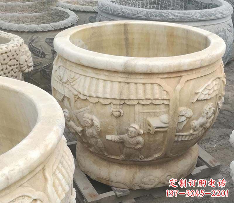 泸州雕刻精美的大理石儿童水缸