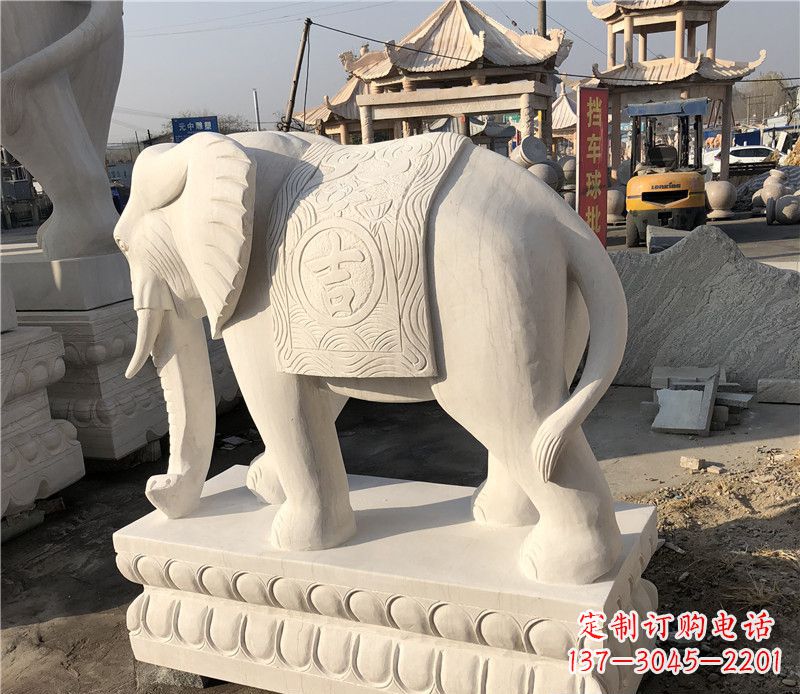 泸州大理石卷鼻如意大象雕塑