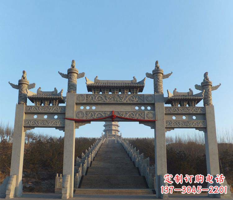 泸州精美大理石三门牌坊雕塑
