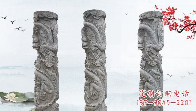 泸州精美大理石龙柱雕塑