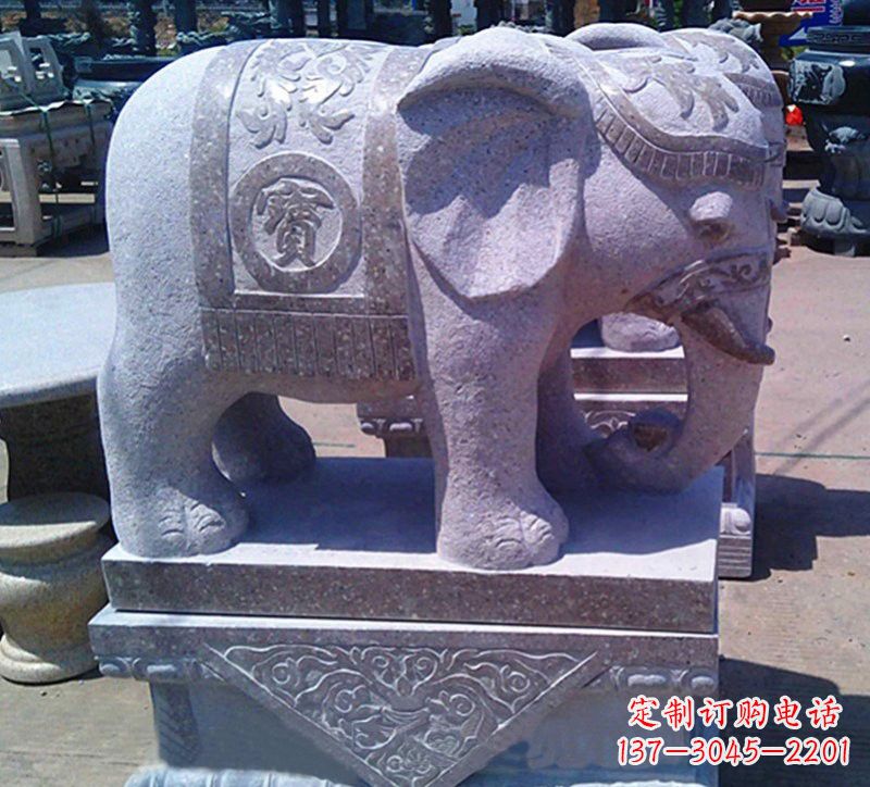 泸州大理石石雕招财进宝大象,传递招财进宝的吉祥祝福
