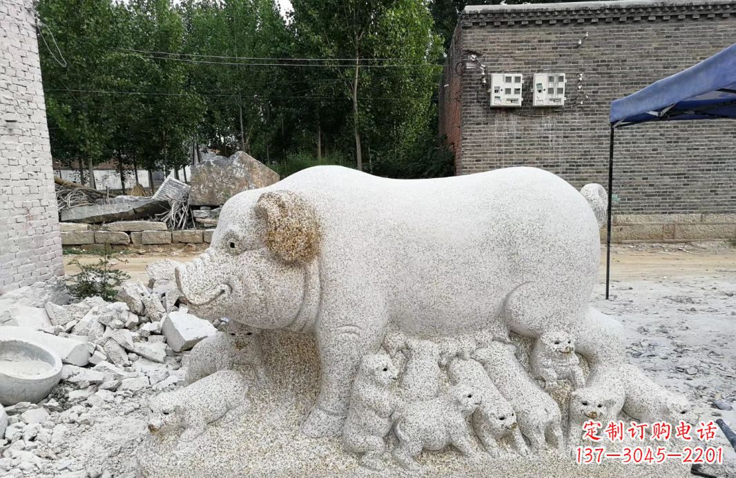 泸州大理石招财小母猪动物雕塑