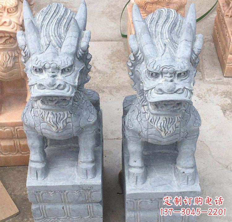 泸州雄伟壮观的白色大理石麒麟坐式门口雕塑
