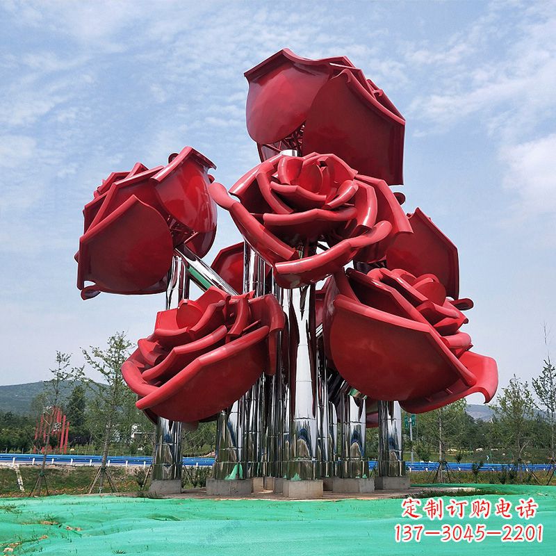 泸州大型景区园林不锈钢玫瑰花景观雕塑