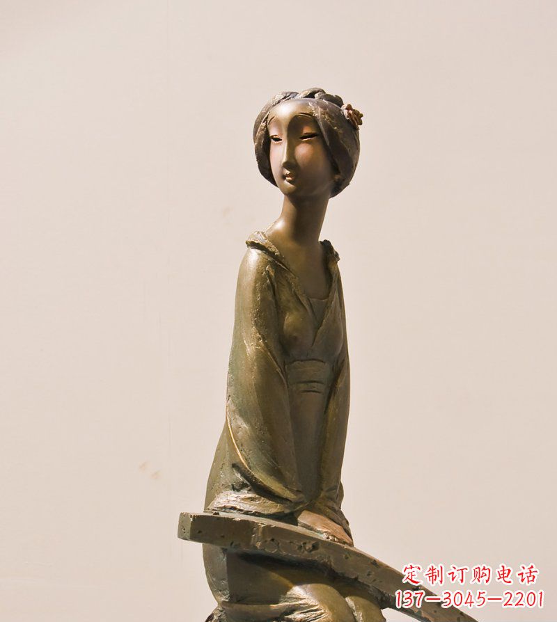泸州古筝女人铜雕古代人物雕塑