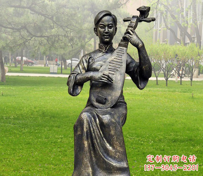 泸州高质量青铜人物弹琵琶雕塑