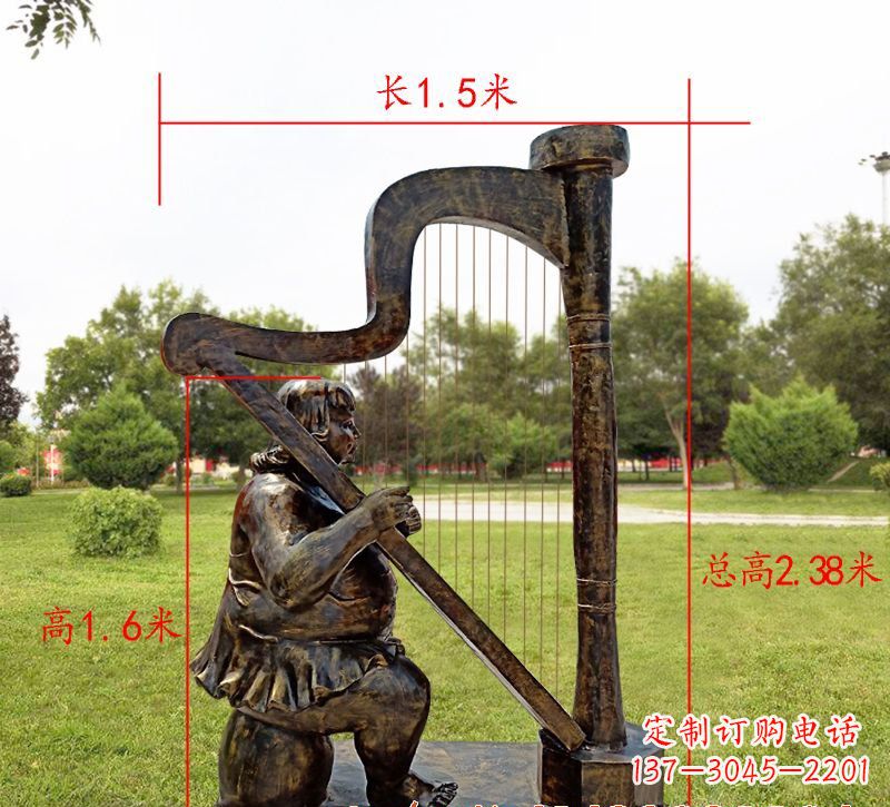 泸州手工铜制竖琴雕塑