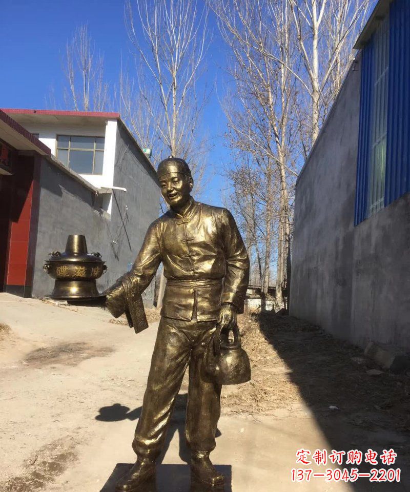 泸州店小二铜雕火锅人物定制