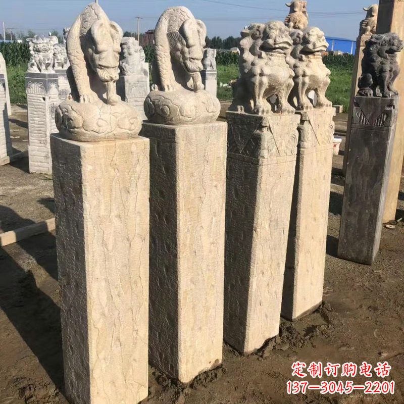 泸州仿古麒麟貔貅马柱雕塑