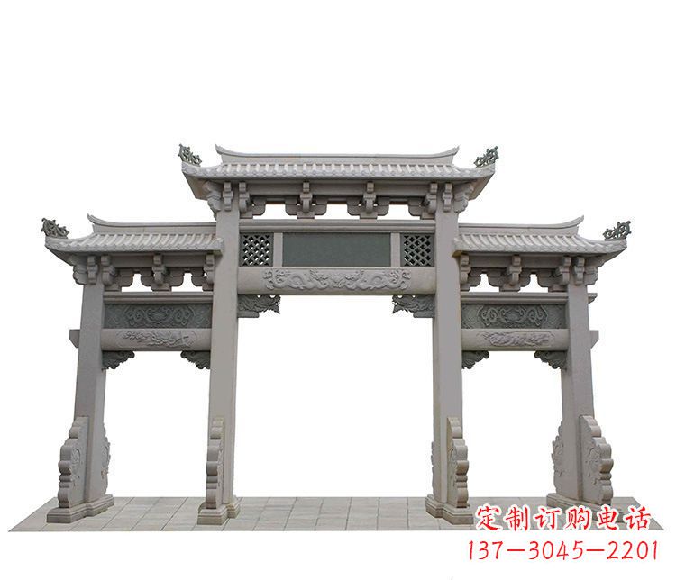 泸州精美仿古三门牌坊石雕