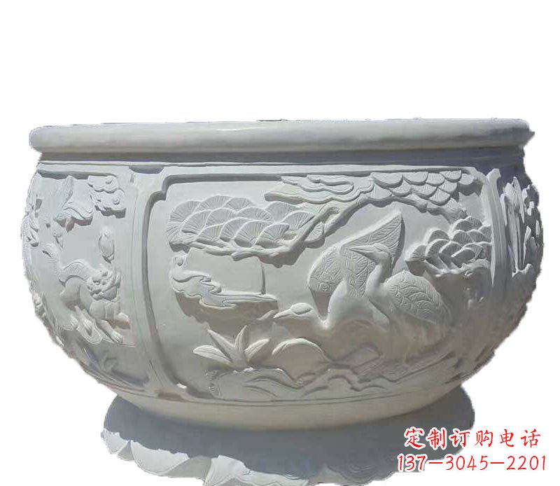 泸州精美仿古鱼缸石雕花盆雕塑