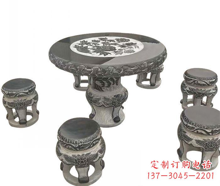 泸州仿古圆形石桌凳雕塑