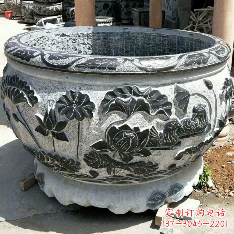 泸州极致精细仿古圆形鱼缸石雕