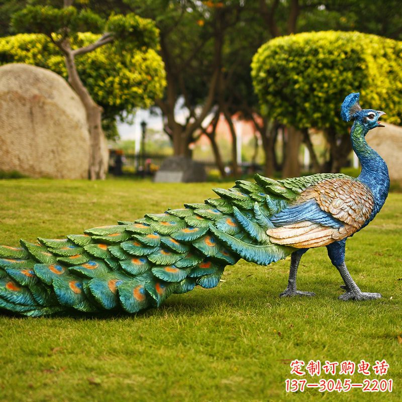 泸州仿真孔雀雕塑-动物园植物园草坪仿真动物摆件