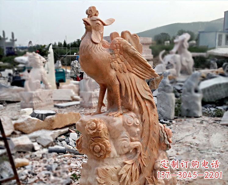 泸州凤凰牡丹晚霞红石雕神兽动物雕塑