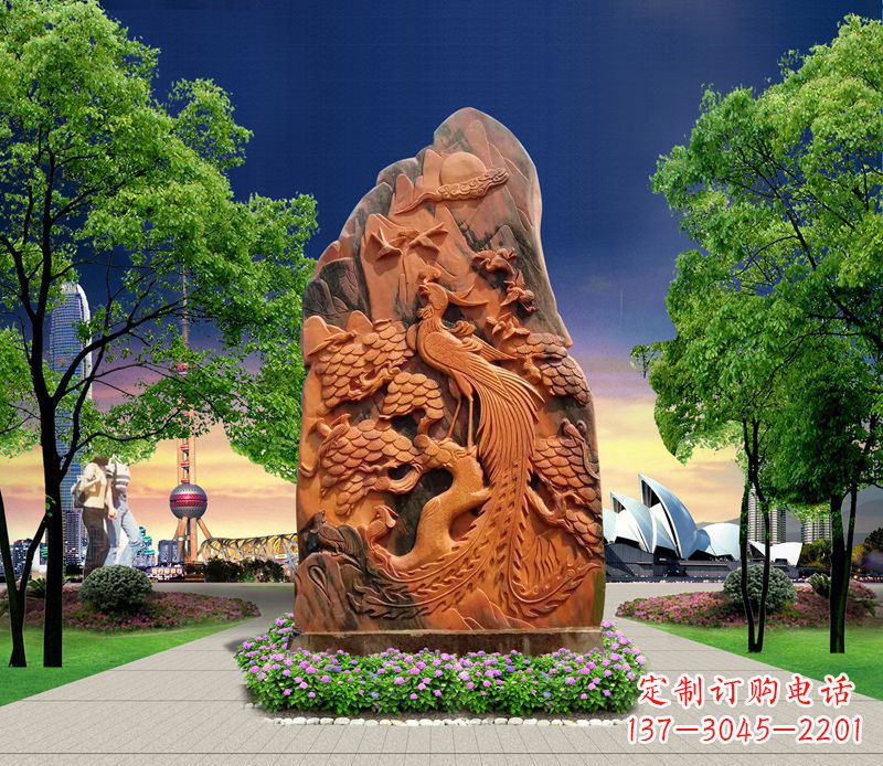 泸州凤凰石雕动物摆件