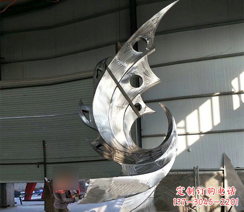 泸州公园不锈钢抽象凤凰景观雕塑 (3)