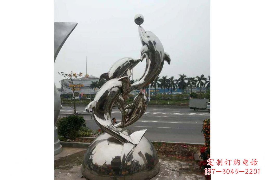 泸州海豚系列不锈钢顶球雕塑