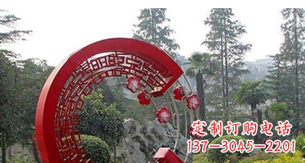泸州灵动奔放的不锈钢和梅花圆环雕塑