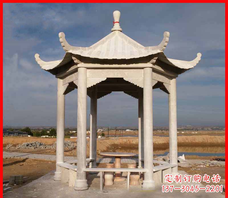 泸州公园大理石六角石雕凉亭 (2)