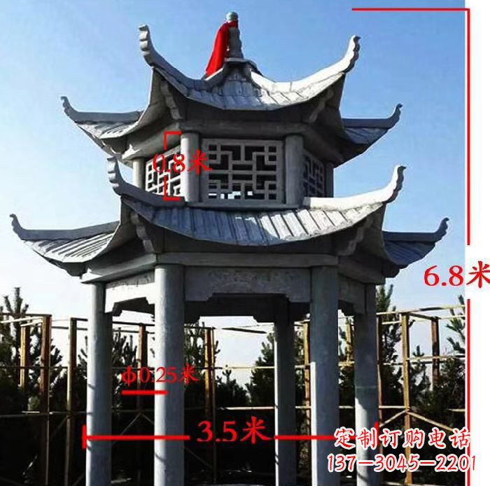泸州杰出的大理石六角石双层凉亭雕塑